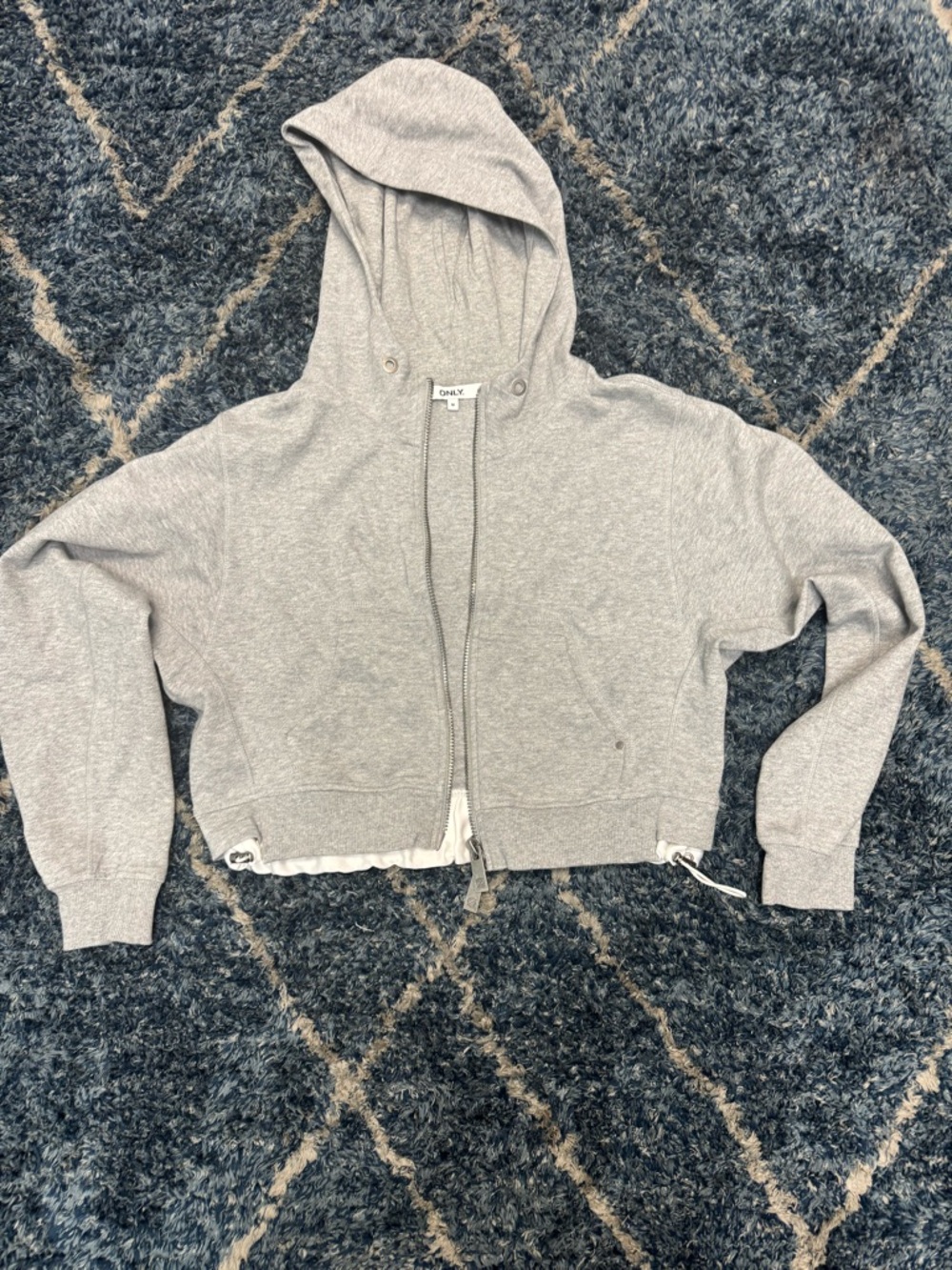Gray Cropped Zip Hoodie by ONLY size Medium